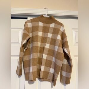 LOFT Tan and Cream Plaid Sweater